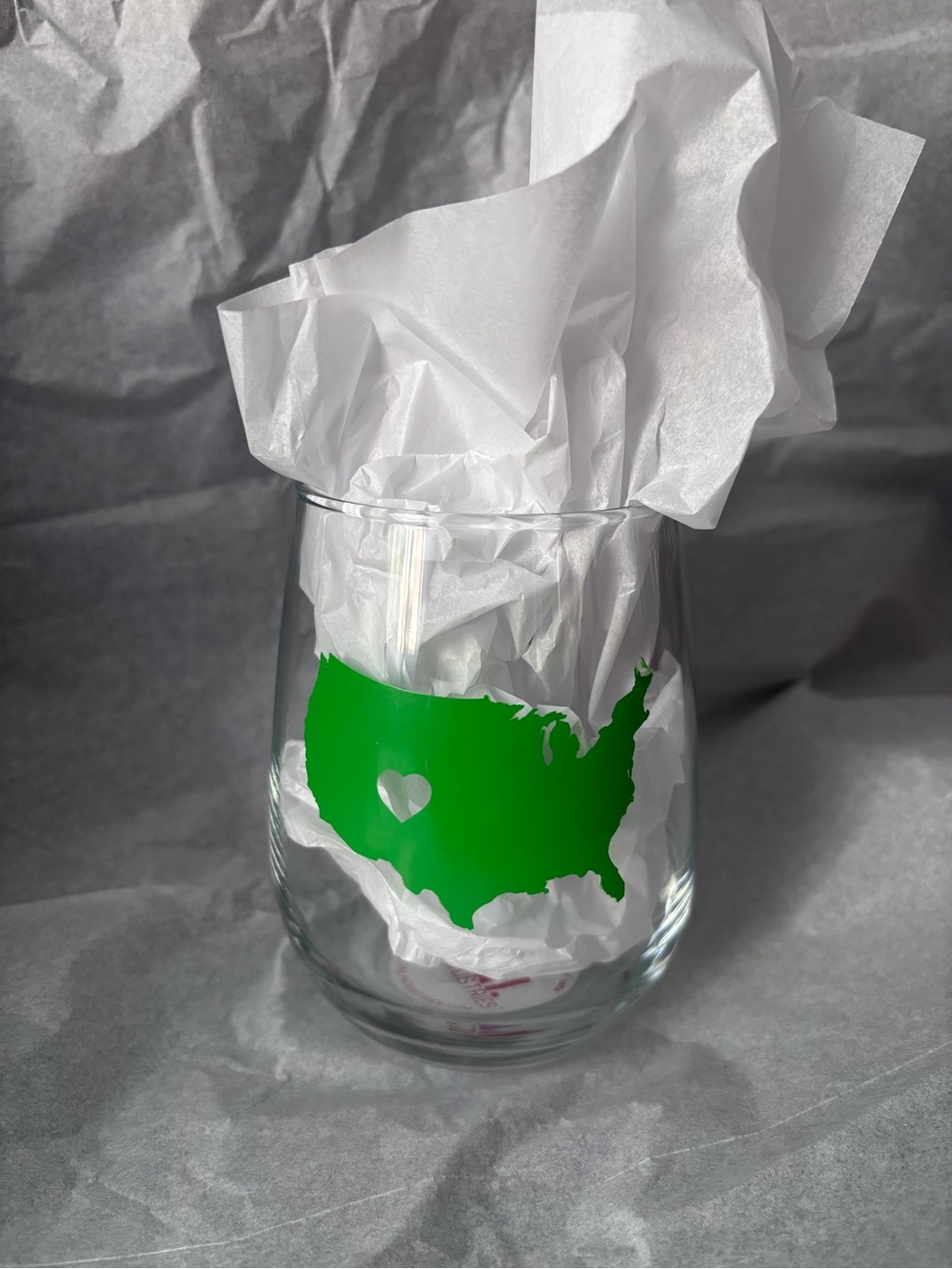 Green USA Map Stemless Wine Glass